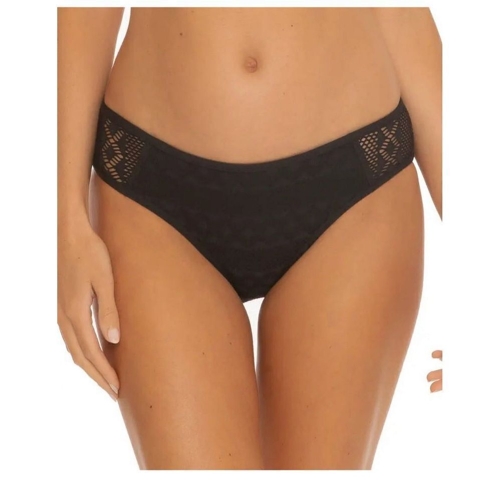NWT Becca by Rebecca Virtue BLACK Colorplay Crochet Hipster Bikini Bottoms